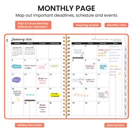 2026 Planner, Weekly and Monthly Planner, January 2026 - December 2026, Hardcover 2026 Calendar Planner Book with Tabs For Women & Men, Inner Pocket, Spiral Bound, Perfect for Office Home School Supplies - A4 (8.5" x 11"), Coral