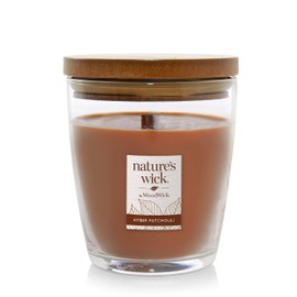 WoodWick Nature's Wick Amber Patchouli Scented Candle, 10oz with Wooden Lid, Crackles at it Burns