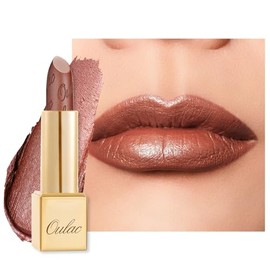 OULAC Lippenstift Metallic Glanz Finish, Braun Glitzer Lippenstift mit Lang Anhaltendem 3D-Glanz, Intensive Farbe, Cremige und Feuchthaltende Formel, Vegan, 4.3g, (24) Me Time