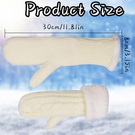 Capgoost Women's Winter Warm Mittens Super Thick Knitted Mittens Thermal Lined Winter Gloves Knitted Gloves Gift Christmas for Women Girls, White