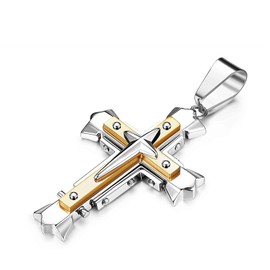 Feilok Men's Stainless Steel Cross Pendant Faith Hope Love Cross Religious Chain Men Baseball Black Gold, Stainless Steel