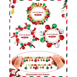 Trnayi 6 Pcs Christmas Jingle Bell Bracelets Xmas Beaded Charm Jewelry Bracelet for Women Girls Kids Stretch Christmas Tree Multicolor Bracelet Stocking Gift Stuffers Holiday Party Favors