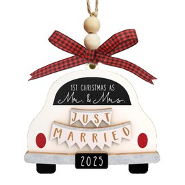 Wedding Gifts - Just Married Ornament 2025, Future Mr and Mrs Keepsake, Bridal Shower Surprise for Bride, Engagement Decor for Couples, Rustic Wooden Décor for Newlyweds, Christmas Newlywed Ornament
