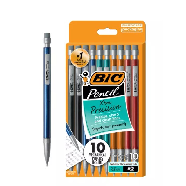 BIC Xtra-Precision Mechanical Pencils with Erasers, Fine Point (0.5mm), 10-Count