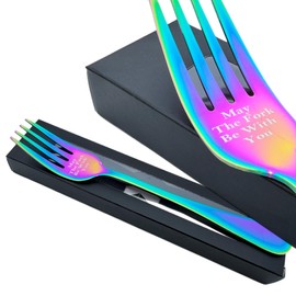 Gifts for Him Her Men Women May The Fork Be with You Dinner Fork Engraved Dinner Fork for Boyfriend Girlfriend Husband Wife Friends (Rainbow)