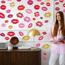 SUPERDANT Kiss Lips Wall Stickers 48pcs Red Lips Sticker Self-Adhesive Vinyl Wall Decals Valentine's Day Trendy DIY for Bedroom Bathroom Party Decorations Lip Decals for Wall Room Decor
