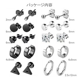 YUWENW 10 Pairs Black Piercing Earrings Stud Earrings Stainless Steel Stainless Steel Hypoallergenic Hoop Rings for Both Ears