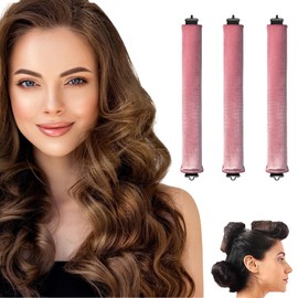 Moguri 3 Stück Hitzefreier Lockenwickler, Flexi Stangen mit Haken, hitzefreier Lockenstab für alle Haartypen, Lockenwickler zum Ausschlafen, hitzefreie Locken über Nacht,Rosa