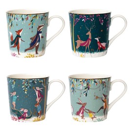Sara Miller Woodland Tales Collection Christmas Mugs Set of 4 with 22ct Gold Detail