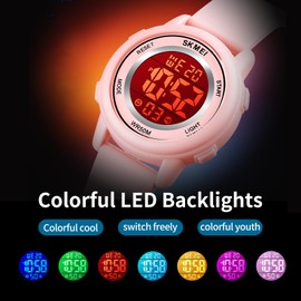 SKMEI Kids Digital Watches,Boys Waterproof Watches with Bible Verse Alarm Luminous,Girls Sports Wristwatch, Pink