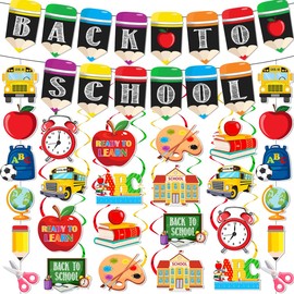 Back to School Decorations for Classroom 56PCS Welcome Back Banner and Hanging Swirls Classroom Ceiling Decor Set First Day of School Party Supplies
