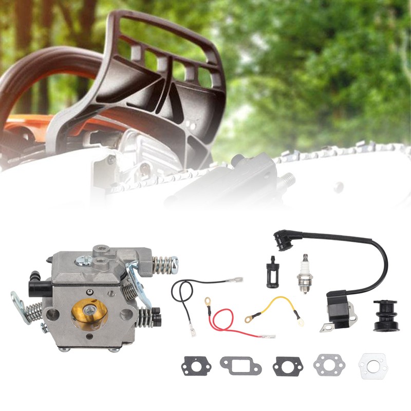 Chainsaw Carburetor Kit with Ignition Coil Fuel Filter Sparking Plug