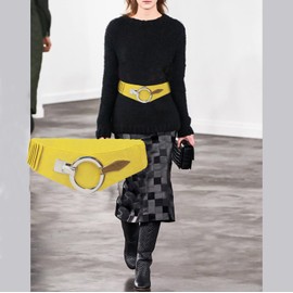 Gloop Women's Waist Belt Elastic Belt 6 cm Wide Waist Belt Silver Ring, light yellow