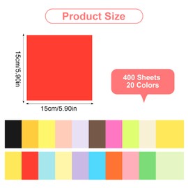 400 Sheets Origami Paper 20 Colours Colourful Paper Double-Sided Colourful Folding Paper 15 x 15 cm Square Craft Paper 80 g/m² Coloured Paper Colourful Paper Origami Paper for DIY Craft Projects