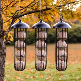 CULT at home Pack of 3 Fat Ball Holder Bird Feeder for Hanging XL - Metal Bird Feeder for Wild Birds - Black Bird Feeder - Height 29 cm