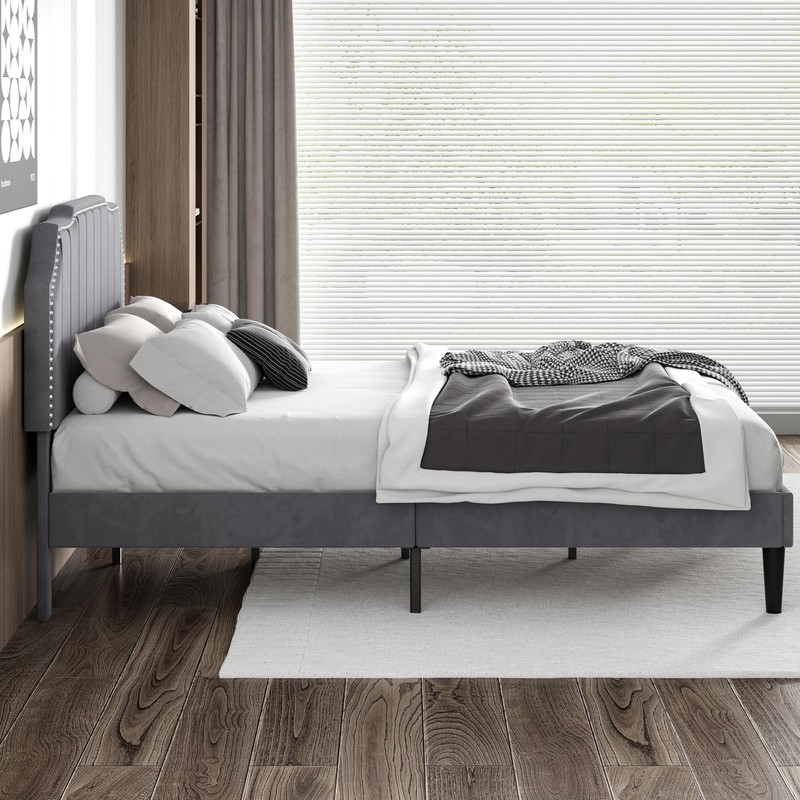 VECELO Full Size Upholstered Platform Bed Frame with Tufted Adjustable