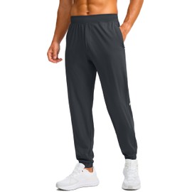 Soothfeel Men's Joggers with Zipper Pockets Golf Joggers Lightweight Sweatpants Athletic Workout Pants for Men Track 28" (Dark Grey, L)