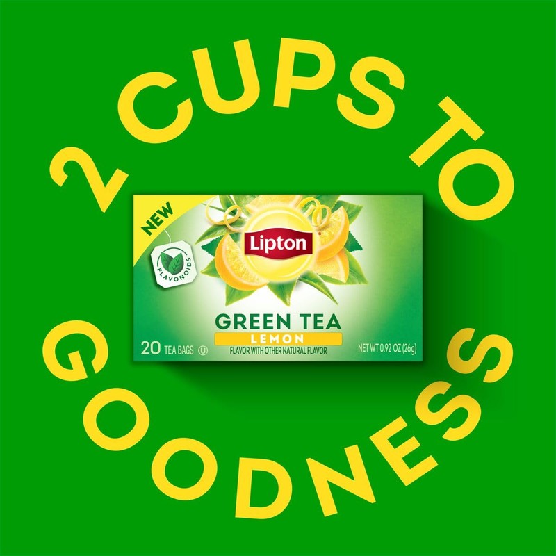Lipton Lemon Green Tea Bags, Flavored, Unsweetened Teabags for Hot