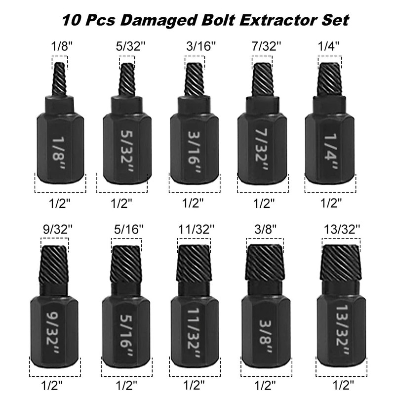 Saipor 10 PCS Damaged Bolt Extractor Kit Heavy-Duty Screw and
