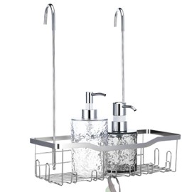 Dimeho Hanging Shower Organizer, No Drilling Showers Caddy Hanging Stainless Steel Shower Rack with Hooks Showers Caddy Rustproof Over the Door for Bathroom Towels Sponge