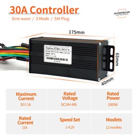 Ebike 30A Sine Wave Controller with CS866 Color Display, Adjustable Throttle & PAS for 500W 800W 1000W 1800W Electric Bicycles Hub Motor