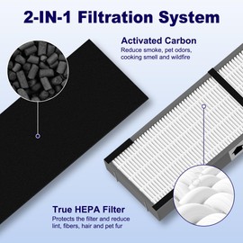 FLT4825SM HEPA Smoke Clear Filter B Replacement Compatible with G-Guardian AC4825, AC4300, AC4850, AC4880, AC4900, CDAP4500, AP2200 Air Purifier, 4 True HEPA Filters & 8 Carbon Pre-Filters, Grey