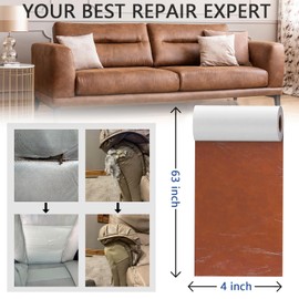 YAFLC Leather Repair Patch for Furniture, 4" x 63" Self Adhesive Leather Repair Kit Vinyl Repair Tape for Car Seat Sofa Jackets Couches Chair Glossy Brown