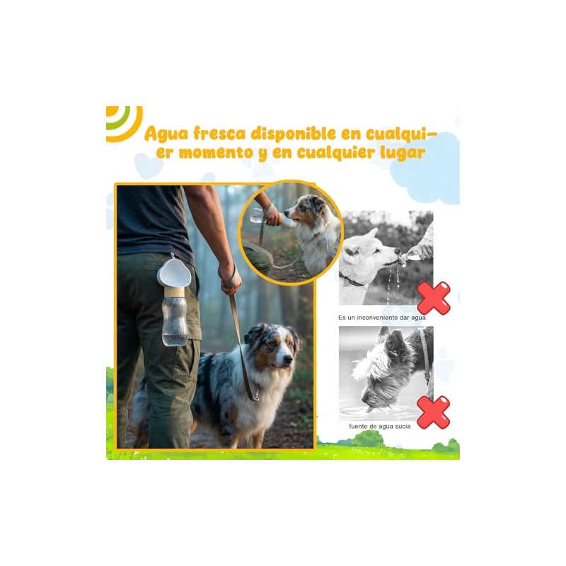 TAKAGI Botella de Agua para Perros 600 ml, Portátil, Antifugas