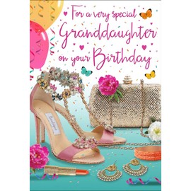 Piccadilly Greetings Birthday Card Granddaughter - 9 x 6 inches - Regal Publishing, C80159, pink|green|brown|peach