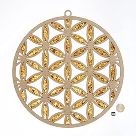 Window Decoration Sun Catcher Very Large Suncatcher Amber in Birch Wood Flower of Life Diameter 30 cm with Suction Cup Hook 35 mm