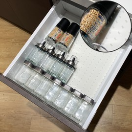Spice Drawer Organizer Insert, Adjustable & Non-Slip Silicone Spice Drawer Liner, in Drawer Spice Organizer for Seasoning Jars and Spices Bottles -White