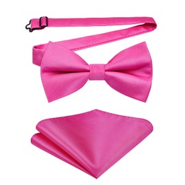 HISDERN Bow Ties for Men Pink Pre-Tie Bow Tie and Pocket Square Set Adjustable Solid Color Bow Tie Classic Men's Tuxedo Bowtie for Wedding Party