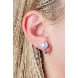 Aloha Earrings Simulated Freshwater Pearl Clip On Stud Earrings (Silver Tone)