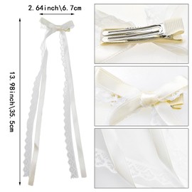 10 PACK White Lace Hair Bows Clips, Lace Hair Bow Clips for Women, Tulle Bowknot Hair Clips, Long Tail Hair Accessories, Cute Tassel Hair Ribbons