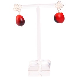 Peruvian Dangle Earrings Gift For Women - Red & Black Natural Huayruro Seeds by Evelyn Brooks