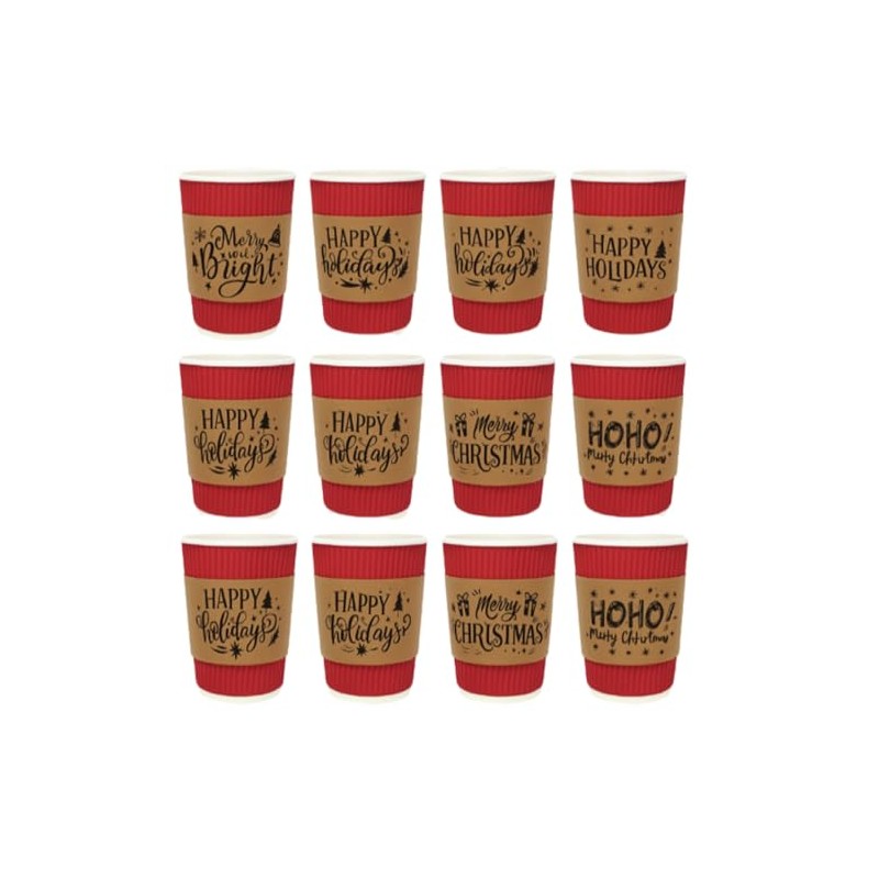Afarnook 100 Sets 12 oz Christmas Disposable Coffee Cups with
