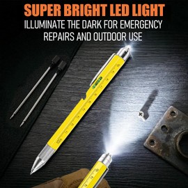 SULKADA 6-in-1 Multi-Tool Pen,Stocking stuffer gift for Men Women (LED Yellow)