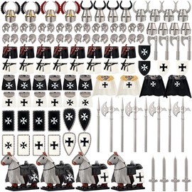 Medieval Weapons Pack for Custom Mini Knight Figures Ancient Kingdom Military Soldier Castle Armory Building Block Set Compatible with Major Brand,Includes heavy armor accessories and warhorses