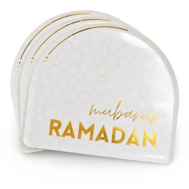 Amasi Decor 'Ramadan Mubarak' Arch Dinner Paper Plates (Set of 12) – 9.75" x 11" Ramadan Paper Plates Gold-Stamped Design, Ramadan Decor for Home, Iftar Tableware, and Festive Kitchen Decor