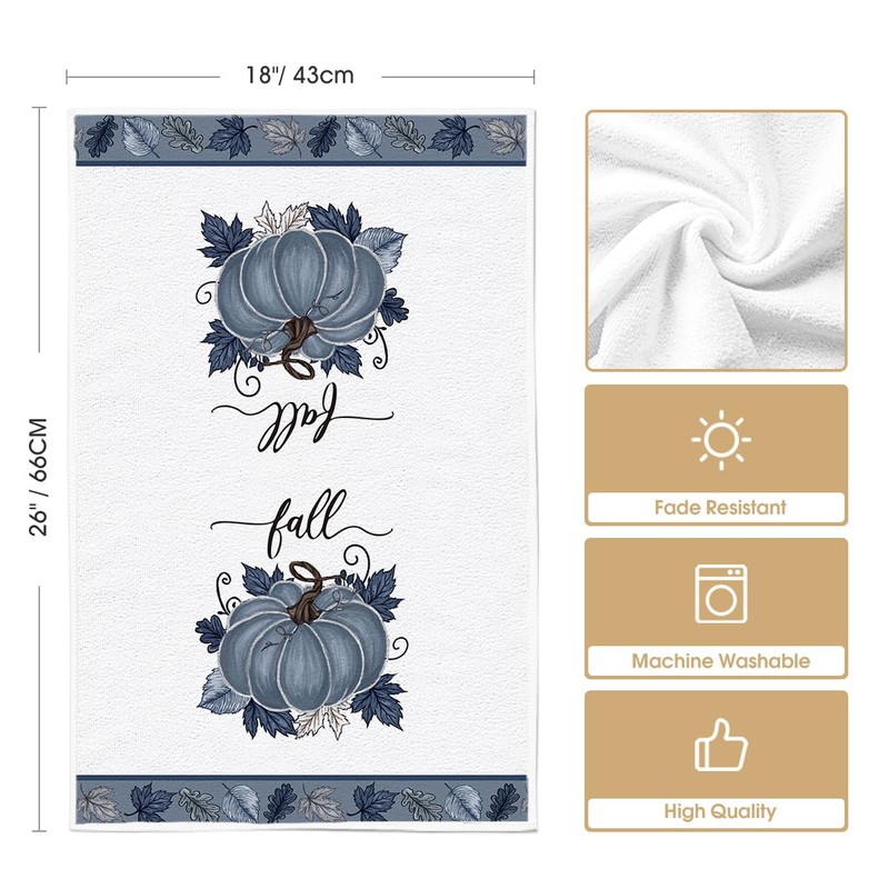Artoid Mode Blue Leaves Pumpkin Fall Kitchen Towels Dish Towels,