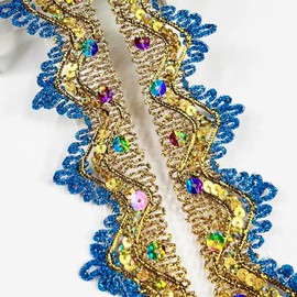 Length 14 Yards Width 1.57 Inch,Multicolored Sequins Trim Craft Ribbon Decorated Gimp Trim for Performance Costumes or Jewelry, Crafts and Sewing
