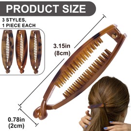 Winsyison 3pcs Banana Hair Clips, Non-Slip Large Hair Claws for Women, Classic Double Combs Hairpin Accessories for Thin Curly Straight Long Short Hairstyles- 3 Colors