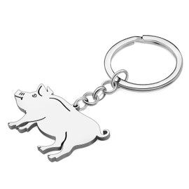 DALANE Stainless Steel Pig Keyring Car Key Ring Farm Animals Jewellery Gifts for Women Girls Accessories, silver-plated