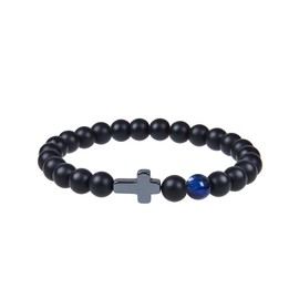 TOLOWOBK Cross Bracelet Men's Tiger Eye Bracelet Men's Pearl Bracelet Men's Natural Stone Beads Bracelets Christian School Christmas Birthday Gifts for Dad Son Brother Friend Teacher, Stone, No