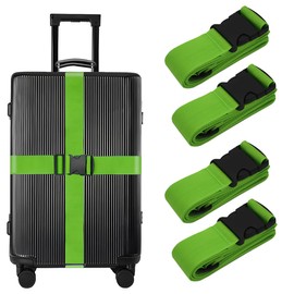 Luggage Straps for Suitcases TSA Approved Adjustable Travel Belt Quick-Release Buckle Travel Strap Accessories 4 Pack, Green