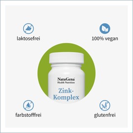 NatuGena Zink-Komplex, Vierfachkombination, trägt zur Unterstützung des Immunsystems bei, 120 Tabletten (4 Monats Packung)