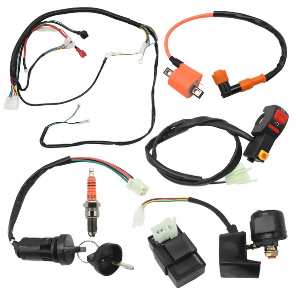 Hoypeyfiy Full Electrics Wiring Harness, CDI Ignition Coil Switch, Solenoid