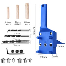 GIONAR 44PCS Dowel Jig Kit - Professional Woodworking Doweling Jig with Metal Sleeve, Complete Drill Guide Set Featuring 6/8/10mm Bits & Wooden Dowels for Exact Joinery