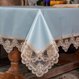 ARTABLE Lace Tablecloth Rectangle Waterproof Lace Table Cover with Exquisite Macrame Border for Wedding Kitchen Holidays Party Decor (Blue-2, 60 x 120 Inch)