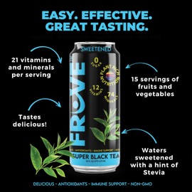 FrUve Super Sweet Black Tea | 12 16oz Cans | Healthy Drink | Zero Sugar | Low Calorie Drink | Powerful Antioxidants | Boosts Immune System | NON-GMO | The Super Health Drink | Gluten Free | Keto Friendly